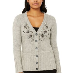 Express Light Gray Embellished Cardigan